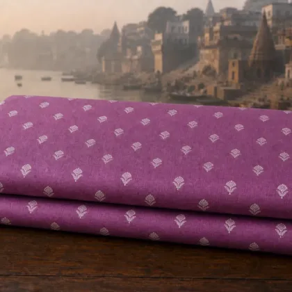KashiFab Banarasi Sartan Zari Meena Brocade folded on table - Banaras fabric cover