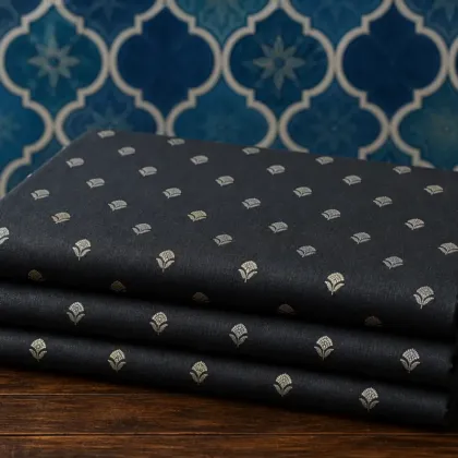 KashiFab Banarasi Sartan Zari Meena Brocade folded on table - Banaras fabric cover