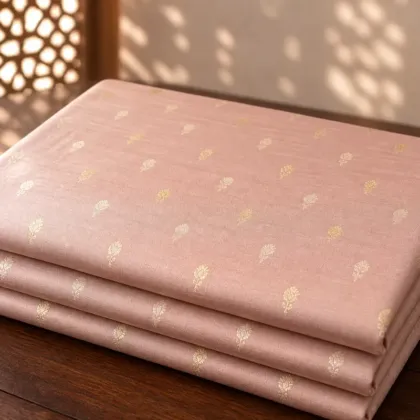 KashiFab Banarasi Sartan Zari Meena Brocade folded on table - Banaras fabric cover