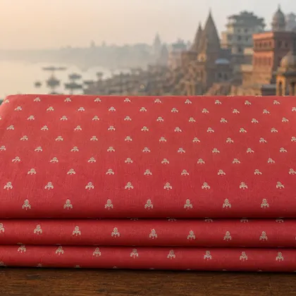 KashiFab Banarasi Sartan Zari Meena Brocade folded on table - Banaras fabric cover