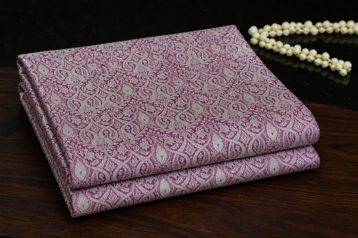KashiFab Banarasi Vintage Brocade folded on table - Banaras fabric cover