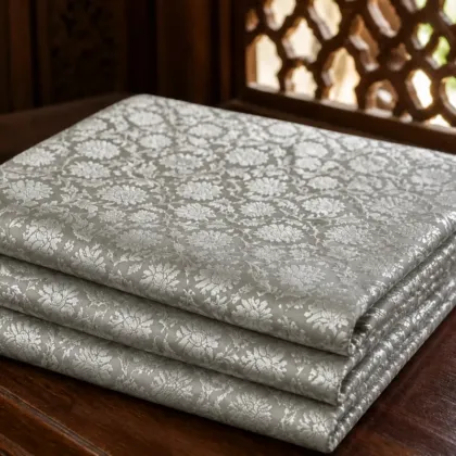 KashiFab Banarasi Vintage Brocade folded on table - Banaras fabric cover