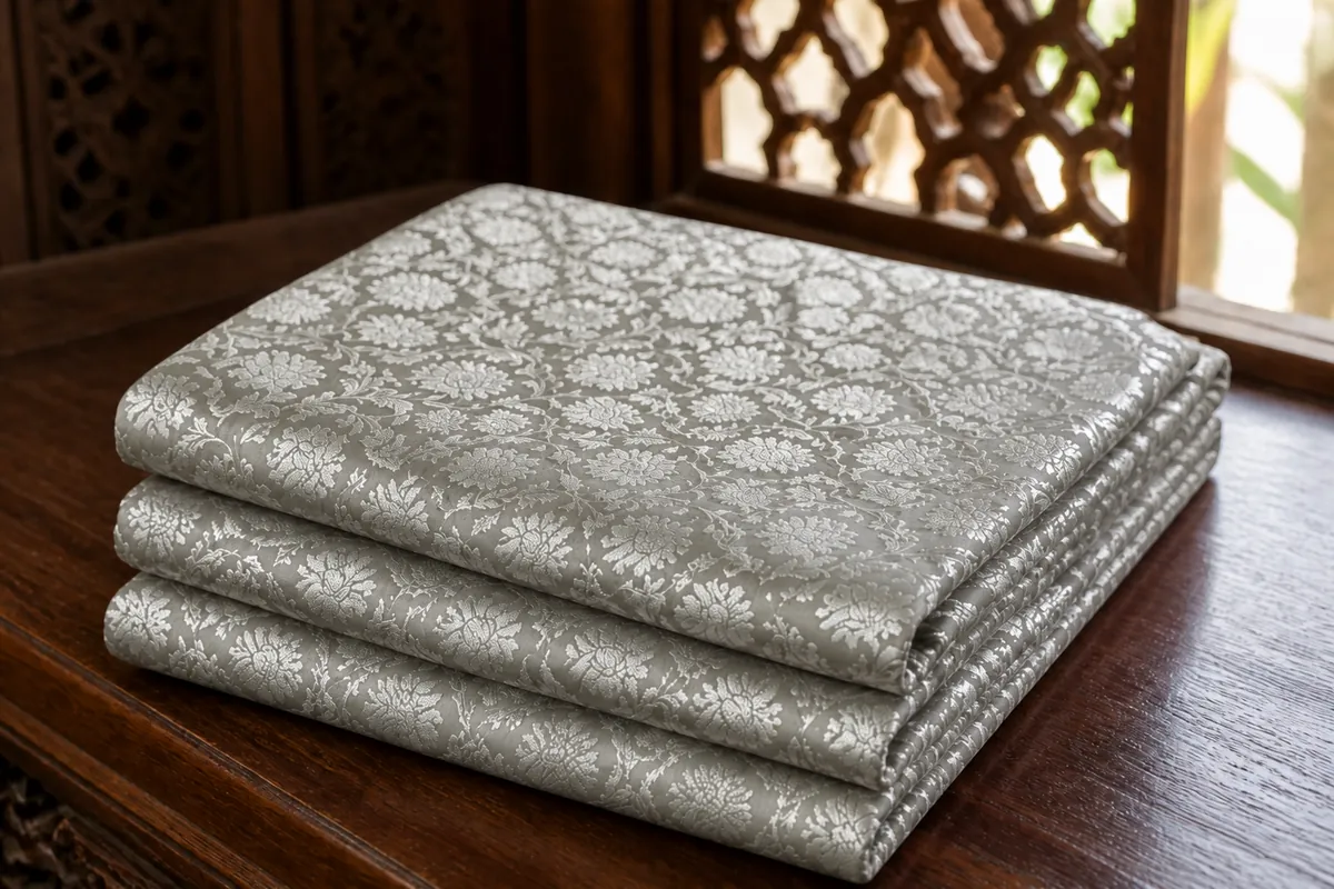KashiFab Banarasi Vintage Brocade folded on table - Banaras fabric cover