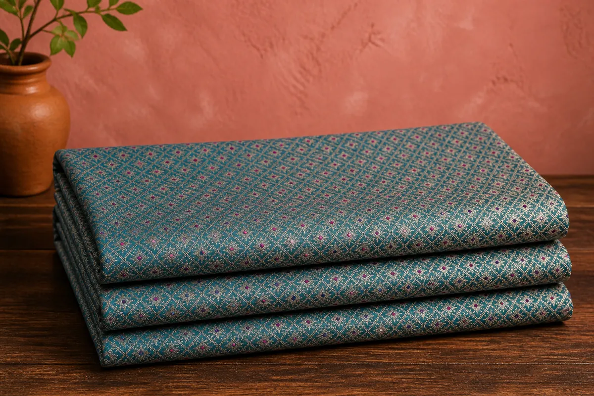 KashiFab Banarasi Vintage Brocade folded on table - Banaras fabric cover