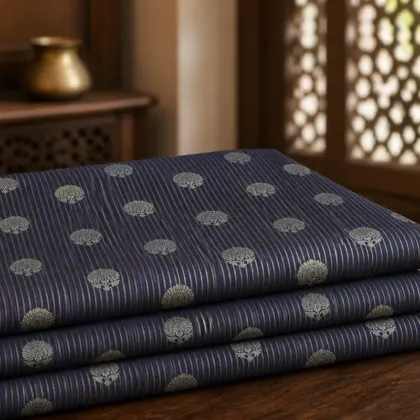 KashiFab Banarasi Vintage Brocade folded on table - Banaras fabric cover