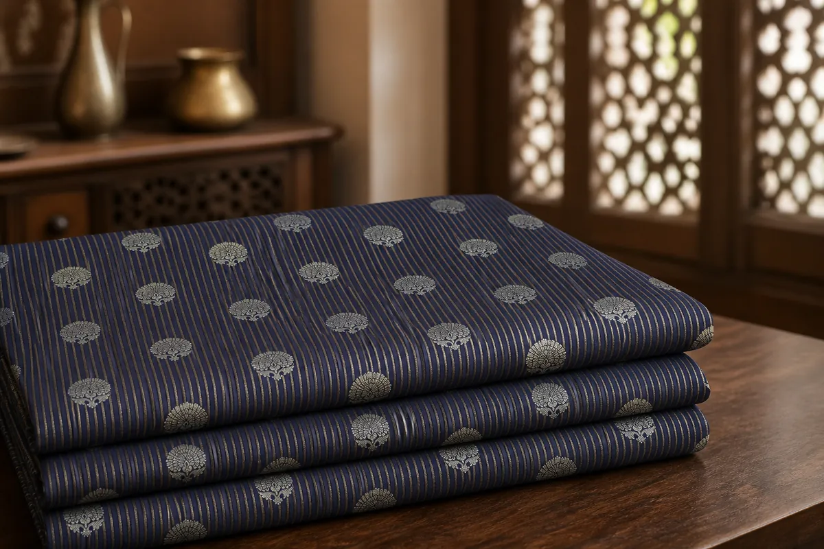 KashiFab_cho_card1_vintage_brocade_u31_cover-1 KashiFab Banarasi Vintage Brocade folded on table - Banaras fabric cover