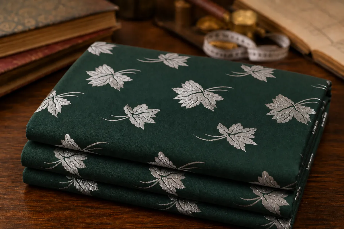 KashiFab Banarasi Vintage Brocade folded on table - Banaras fabric cover