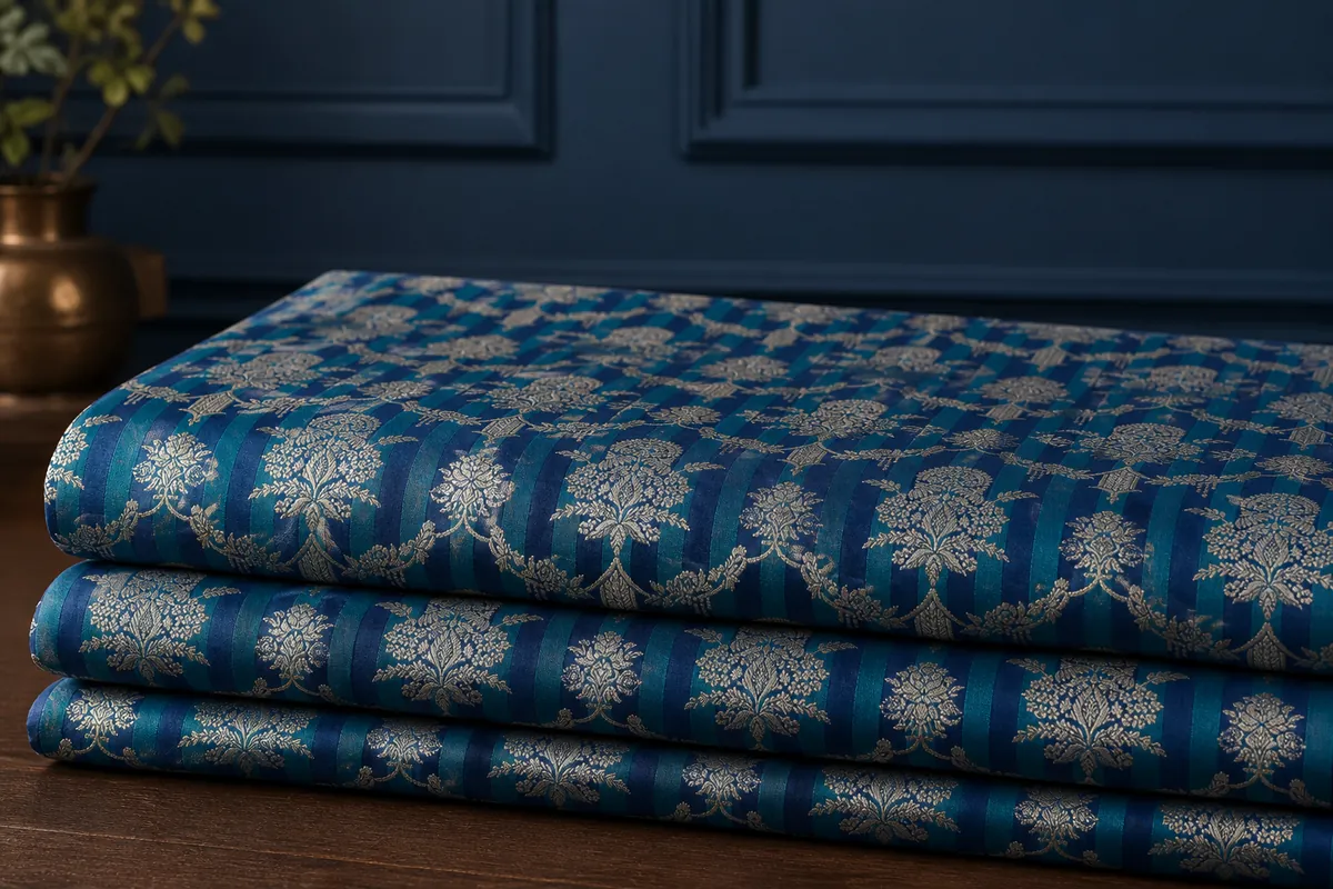 KashiFab Banarasi Vintage Brocade folded on table - Banaras fabric cover