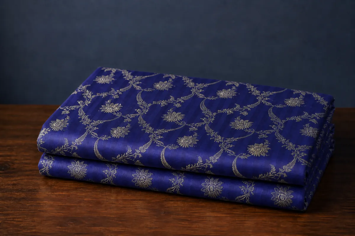 KashiFab Banarasi Vintage Brocade folded on table - Banaras fabric cover