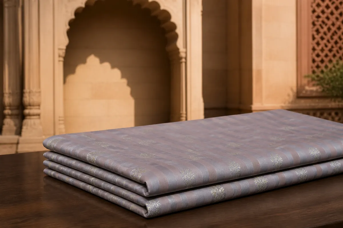KashiFab Banarasi Vintage Brocade folded on table - Banaras fabric cover