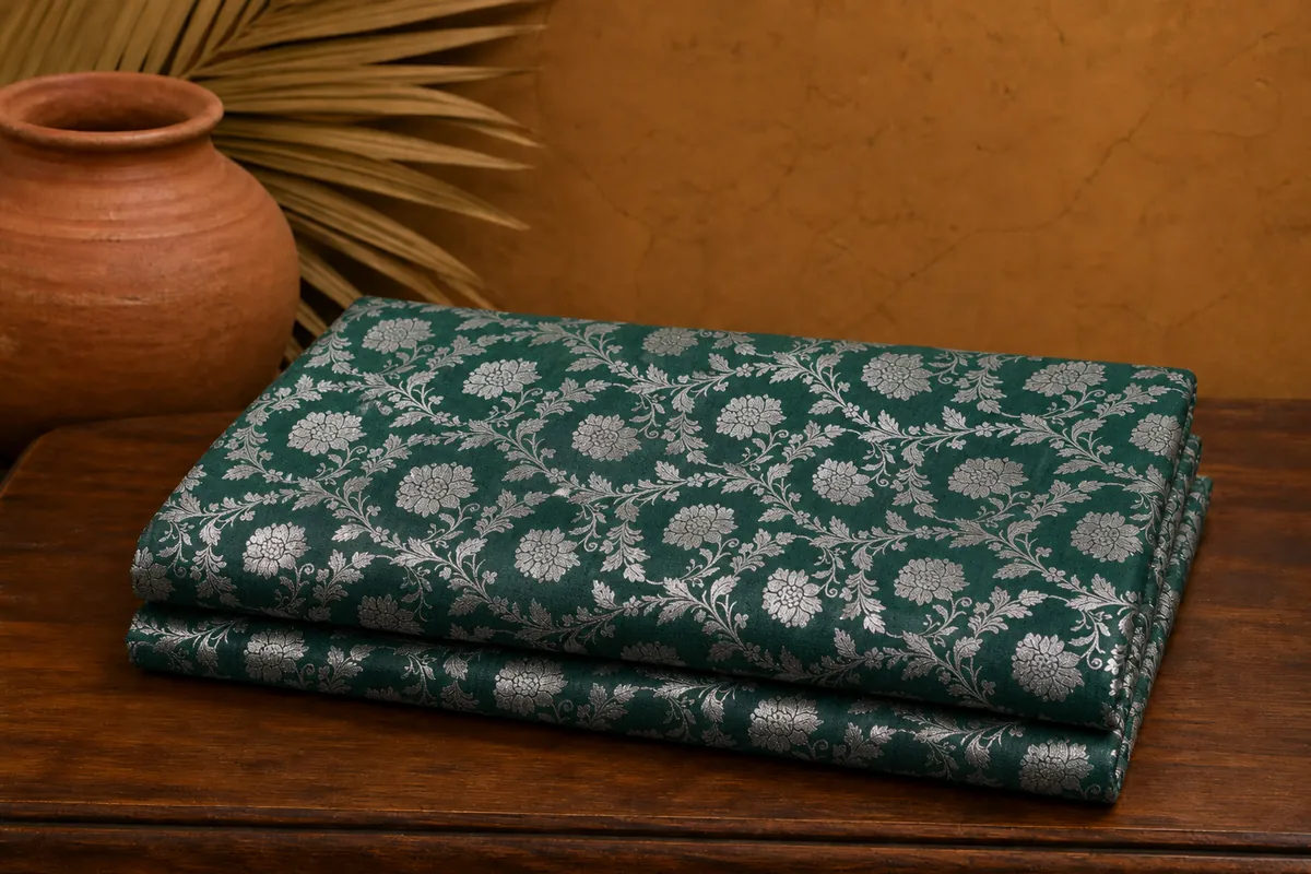 KashiFab_cho_card1_vintage_brocade_u39_cover-1 KashiFab Banarasi Vintage Brocade folded on table - Banaras fabric cover