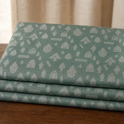 KashiFab Banarasi Fancy Yarn Viscose Jacquard folded on table - Banaras fabric cover