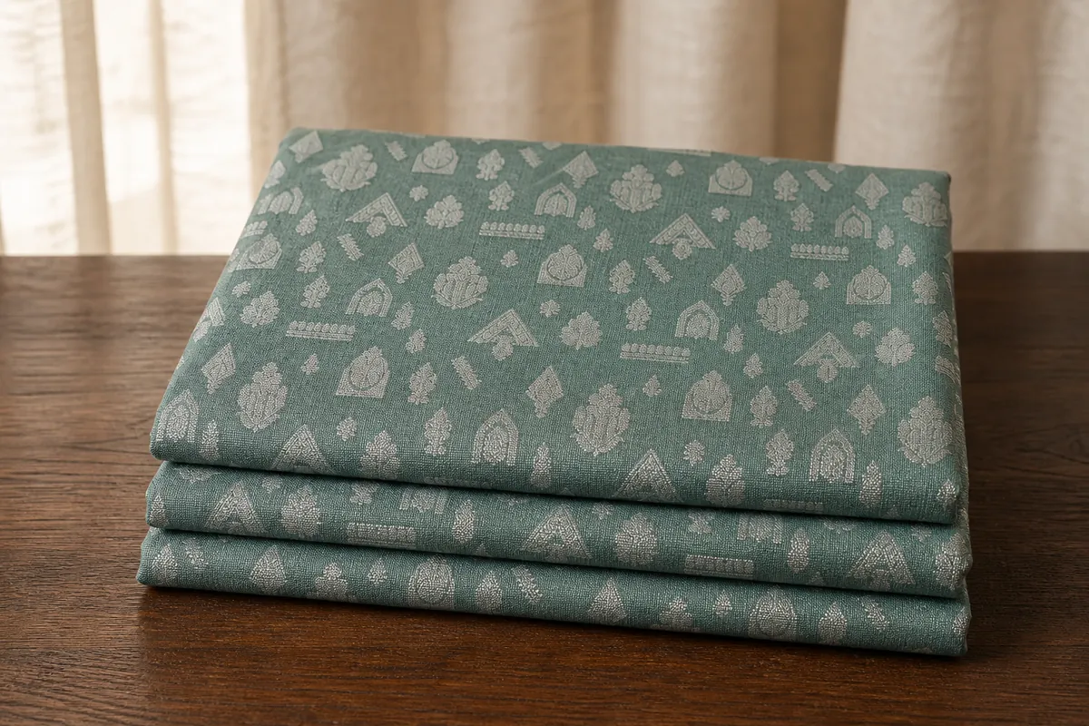 KashiFab_cho_card1_viscose_jacquard_u09_cover KashiFab Banarasi Fancy Yarn Viscose Jacquard folded on table - Banaras fabric cover