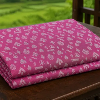 KashiFab Banarasi Fancy Yarn Viscose Jacquard folded on table - Banaras fabric cover