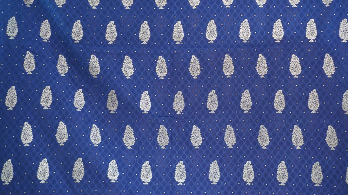 KashiFab Cotton Jacquard Zari Banarasi Fabric Navy fabric wholesale Varanasi