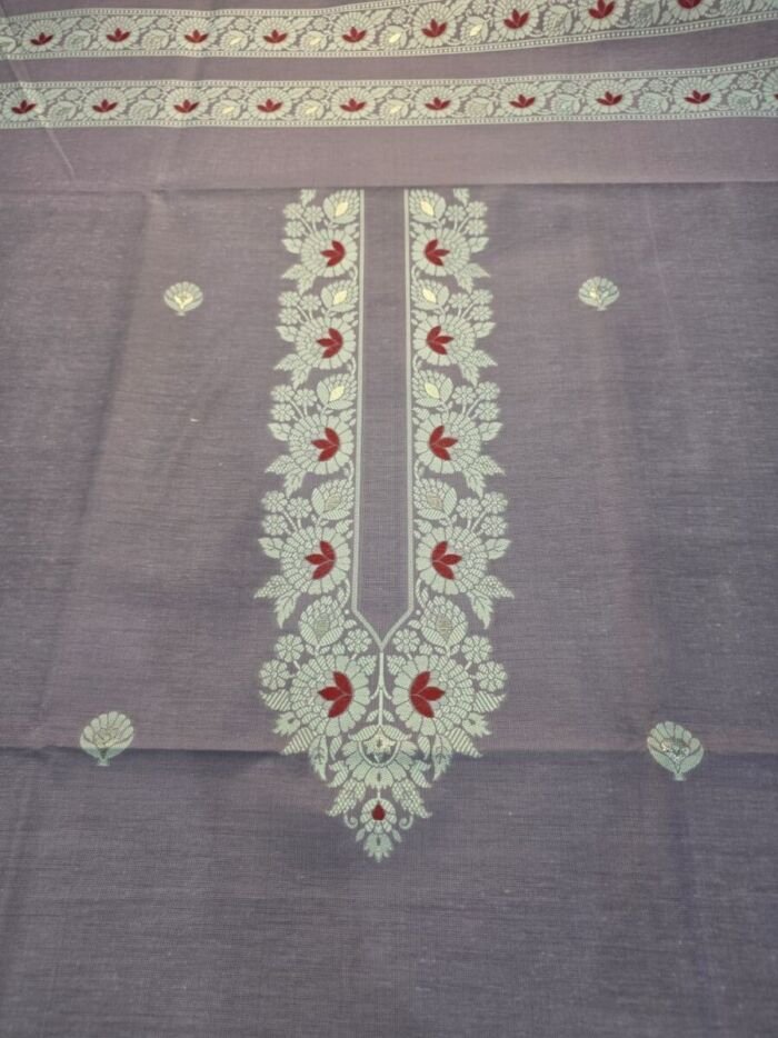 KashiFab Poly Cotton Kurta Fabric Beige Detail KashiFab poly cotton kurta fabric Beige woven neck collar detail
