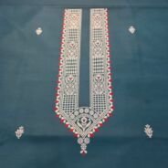 KashiFab poly cotton kurta fabric Blue woven neck collar detail
