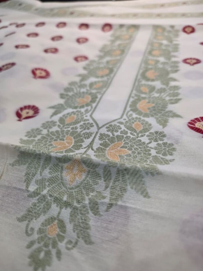 KashiFab poly cotton kurta fabric Blue woven neck collar detail