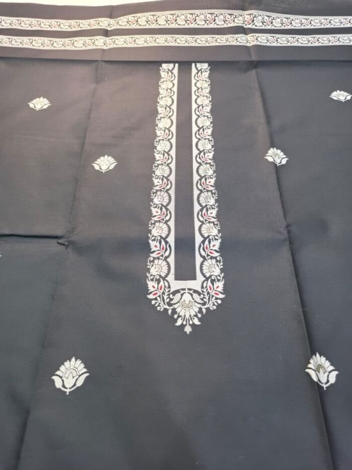 KashiFab Poly Cotton Kurta Fabric Charcoal Detail KashiFab poly cotton kurta fabric Charcoal woven neck collar detail