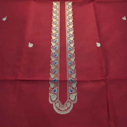 KashiFab cotton weave kurta fabric poly maroon detail 10 KashiFab organza kora saree yardage - Banarasi silk fabric wholesale metre