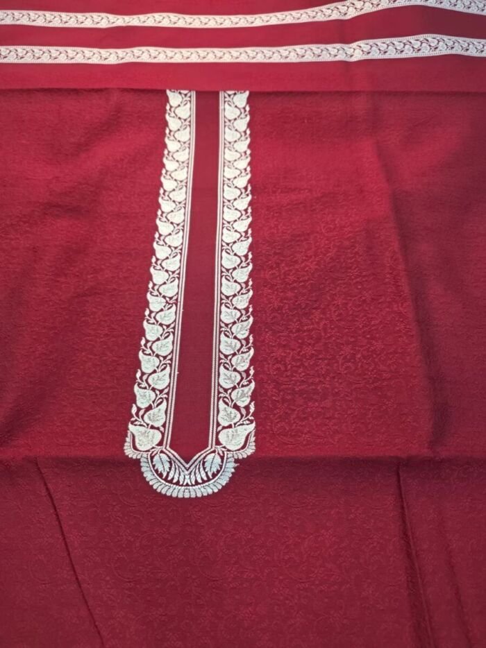 KashiFab Poly Cotton Kurta Fabric Maroon Detail KashiFab poly cotton kurta fabric Maroon woven neck collar detail