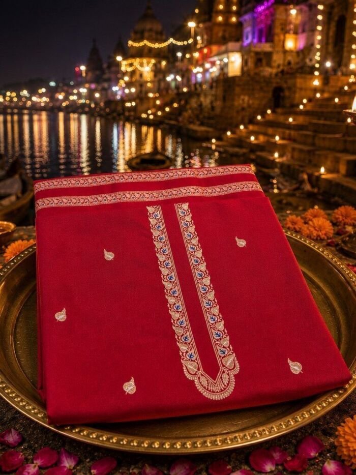 KashiFab Cotton Weave Kurta Fabric Maroon Ghat Lifestyle KashiFab cotton weave kurta fabric poly cotton Maroon Varanasi ghat lifestyle