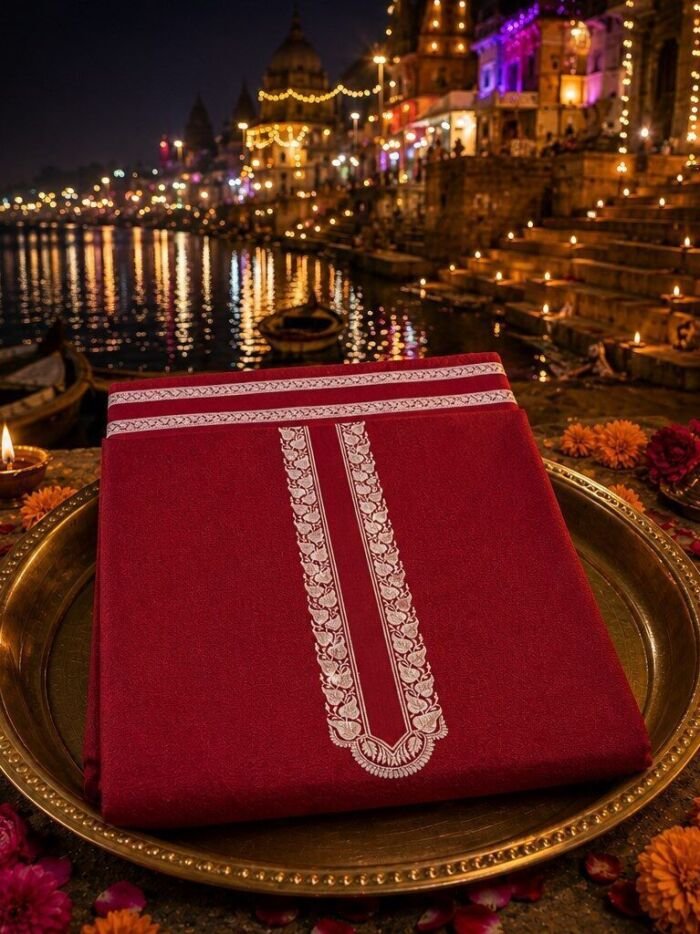 KashiFab Cotton Weave Kurta Fabric Maroon Ghat Lifestyle KashiFab cotton weave kurta fabric poly cotton Maroon Varanasi ghat lifestyle