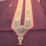 KashiFab poly cotton kurta fabric Purple woven neck collar detail
