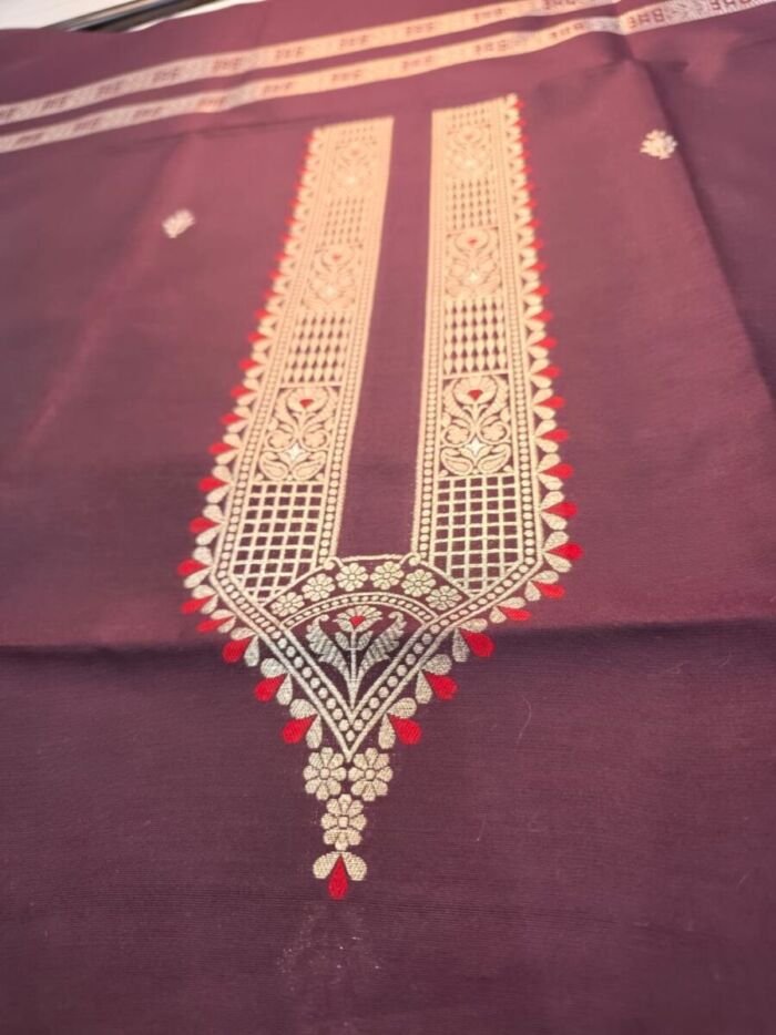 KashiFab Poly Cotton Kurta Fabric Purple Detail KashiFab poly cotton kurta fabric Purple woven neck collar detail