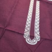KashiFab poly cotton kurta fabric Red woven neck collar detail