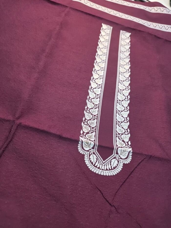KashiFab Poly Cotton Kurta Fabric Red Detail KashiFab poly cotton kurta fabric Red woven neck collar detail