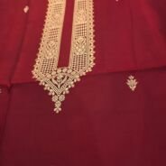KashiFab poly cotton kurta fabric Red woven neck collar detail