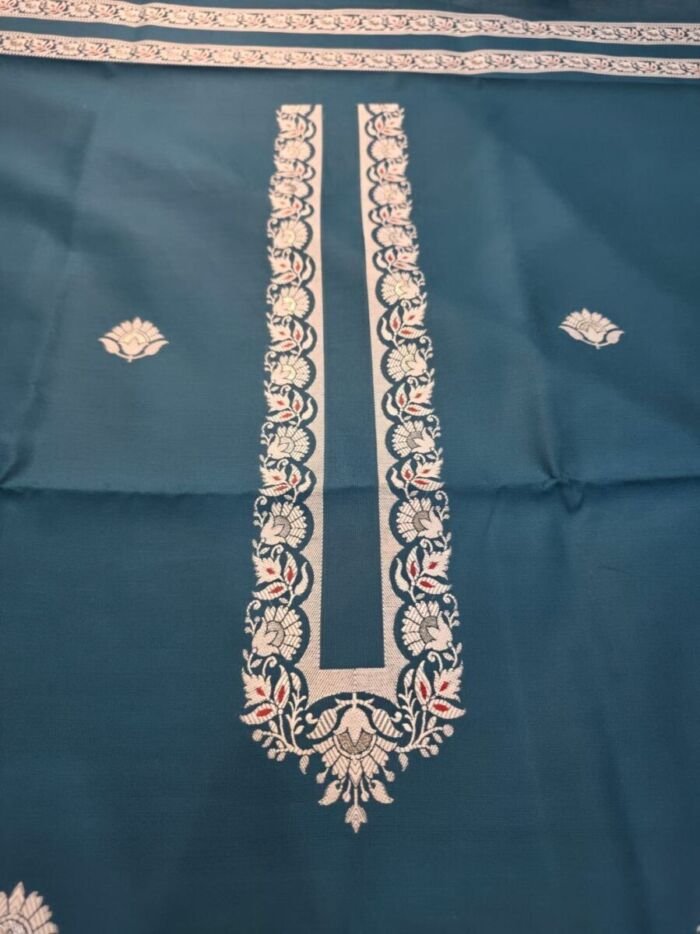 KashiFab Poly Cotton Kurta Fabric Royal Blue Detail KashiFab poly cotton kurta fabric Royal Blue woven neck collar detail