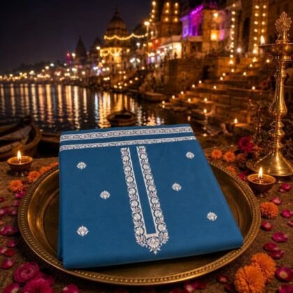 KashiFab cotton weave kurta fabric poly cotton Royal Blue Varanasi ghat lifestyle