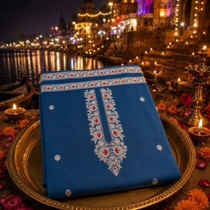 KashiFab cotton weave kurta fabric poly cotton Royal Blue Varanasi ghat lifestyle