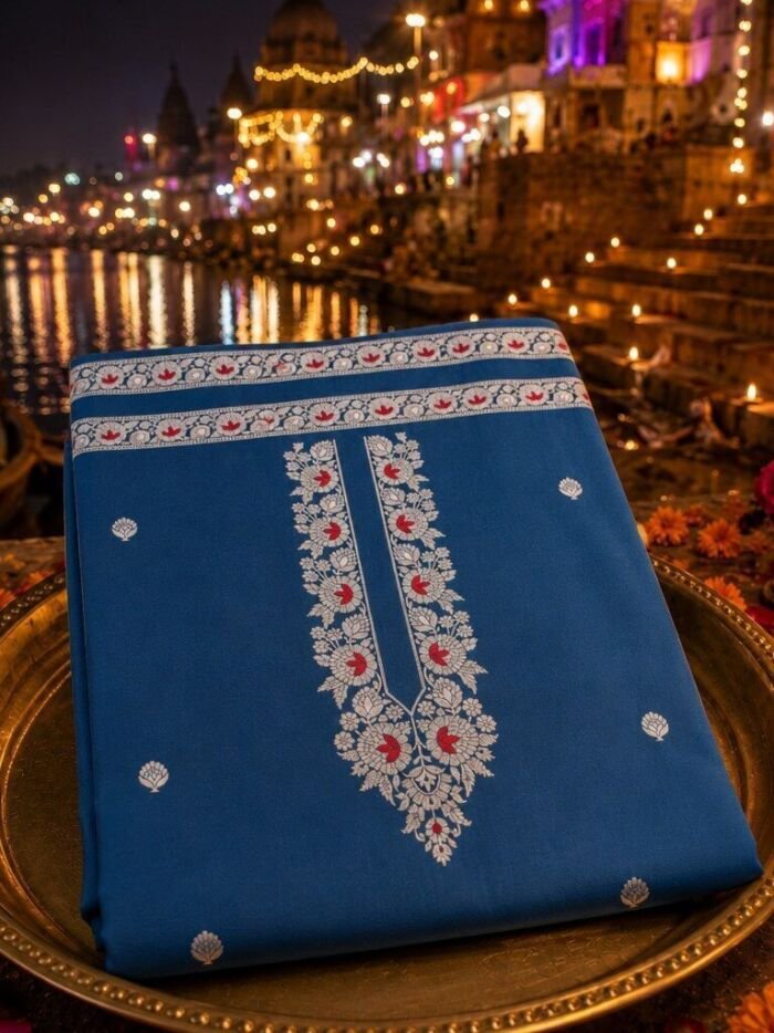 KashiFab cotton weave kurta fabric poly cotton Royal Blue Varanasi ghat lifestyle
