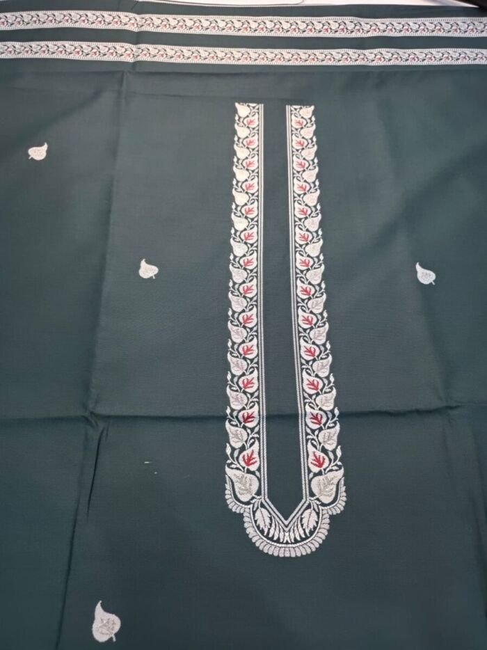 KashiFab Poly Cotton Kurta Fabric Slate Blue Detail KashiFab poly cotton kurta fabric Slate Blue woven neck collar detail