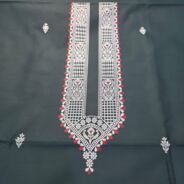 KashiFab poly cotton kurta fabric Slate Blue woven neck collar detail