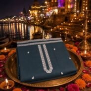 KashiFab cotton weave kurta fabric poly cotton Slate Blue Varanasi ghat lifestyle