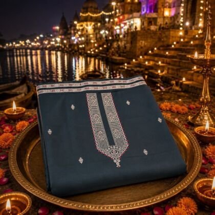 KashiFab cotton weave kurta fabric poly cotton Slate Blue Varanasi ghat lifestyle