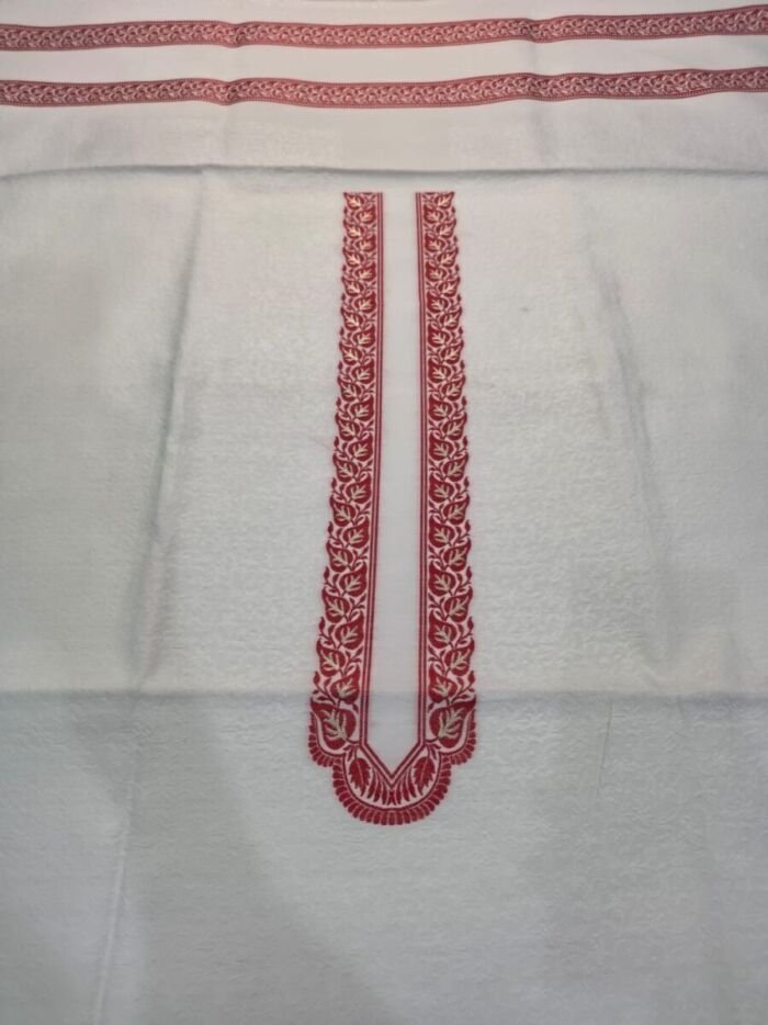 KashiFab Poly Cotton Kurta Fabric Teal Detail KashiFab poly cotton kurta fabric Teal woven neck collar detail