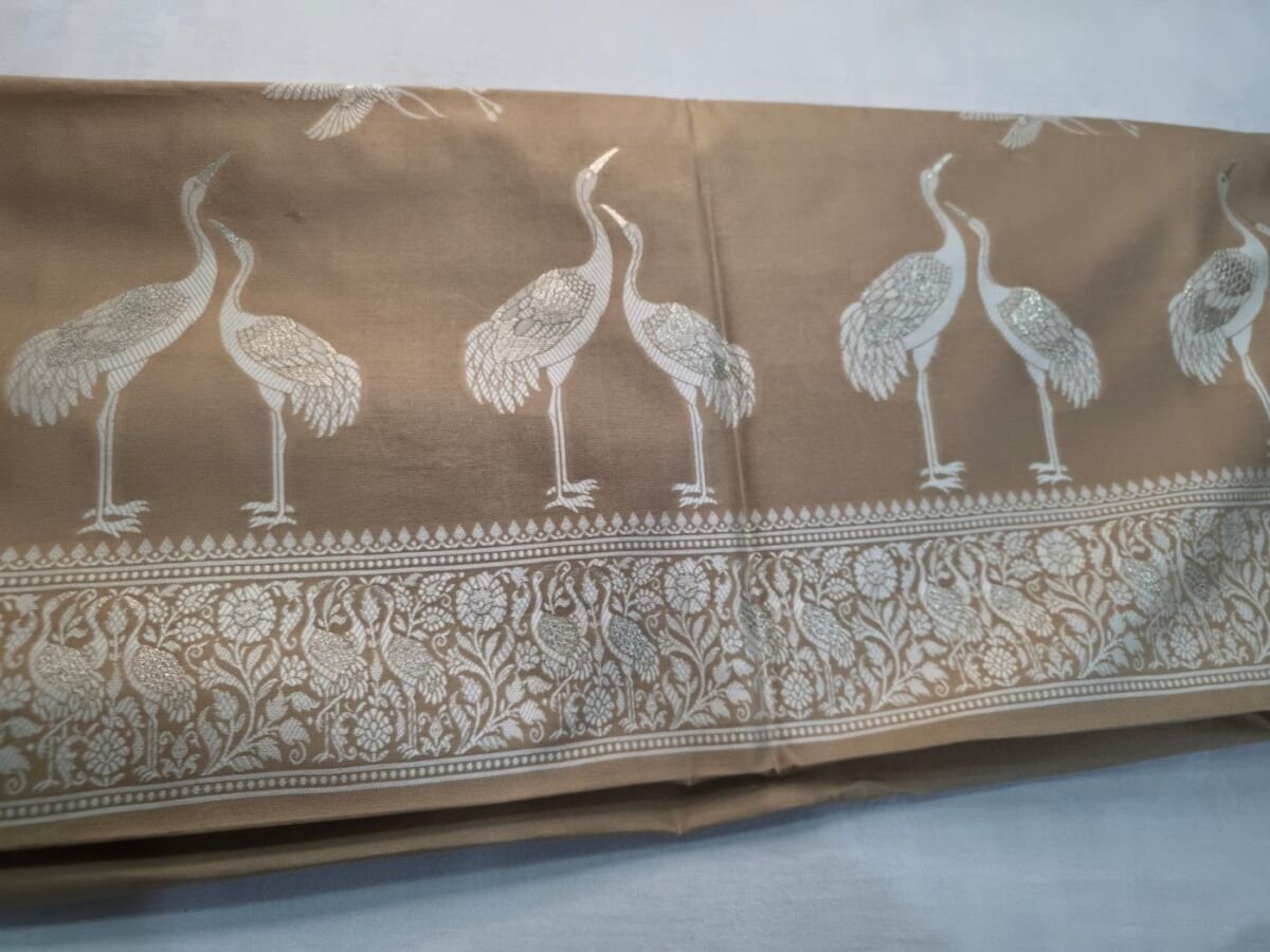 KashiFab cotton weave kurta fabric shikargah beige detail 20 KashiFab spun chiniya soft drape silk yardage - Banarasi silk fabric wholesale metre