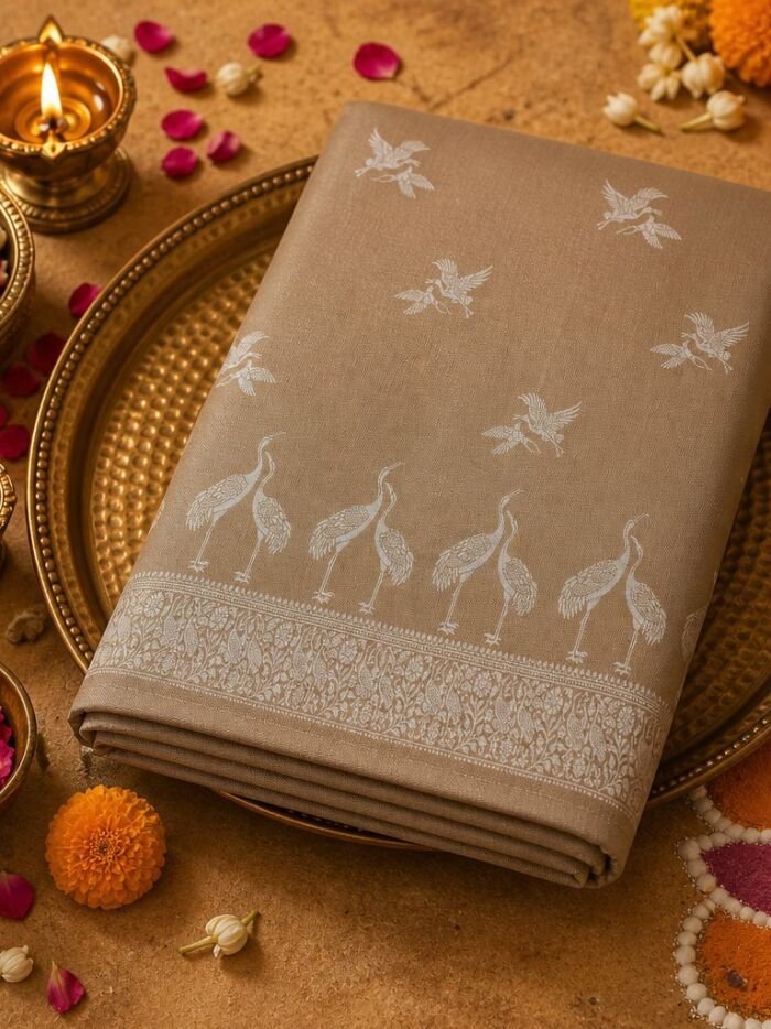 KashiFab cotton weave kurta fabric Shikargah Beige online - festive lifestyle