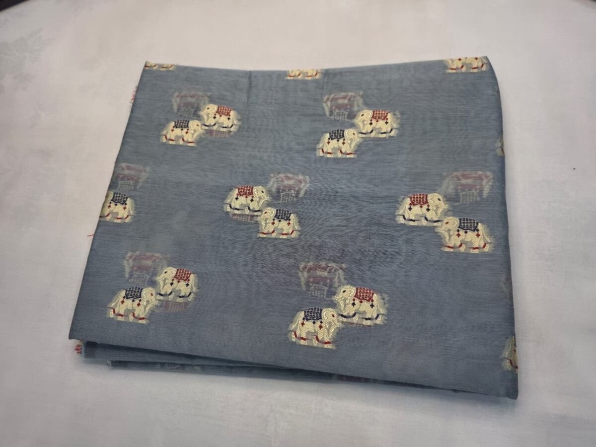KashiFab cotton weave kurta fabric shikargah blue detail 11 KashiFab banarasi blouse fabric yardage - Banarasi silk fabric wholesale metre