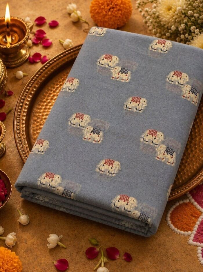 KashiFab cotton weave kurta fabric Shikargah Slate Blue online - festive lifestyle