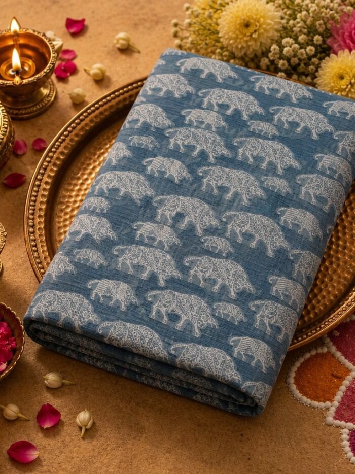 KashiFab cotton weave kurta fabric Shikargah Blue online - festive lifestyle