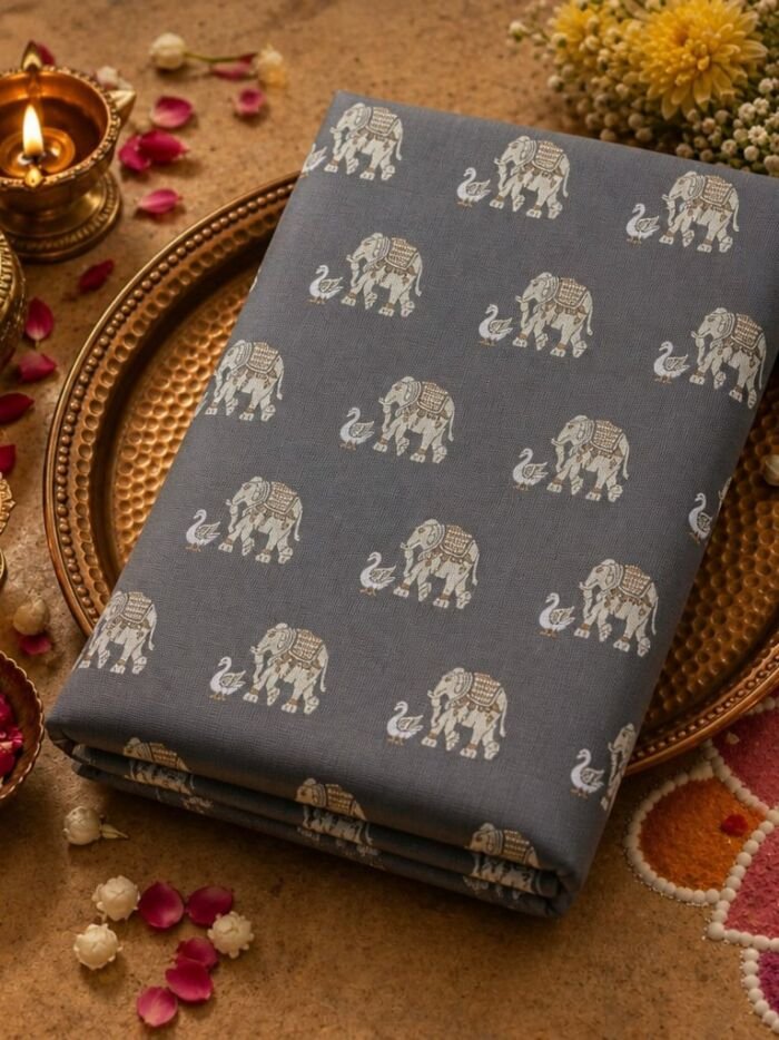 KashiFab Cotton Weave Kurta Fabric Shikargah Grey Lifestyle KashiFab cotton weave kurta fabric Shikargah Grey online - festive lifestyle