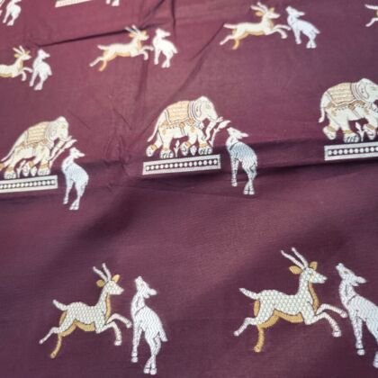 KashiFab cotton weave kurta fabric Shikargah Maroon online - 3 metre piece