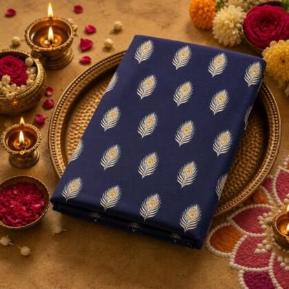 KashiFab cotton weave kurta fabric Shikargah Navy online - festive lifestyle