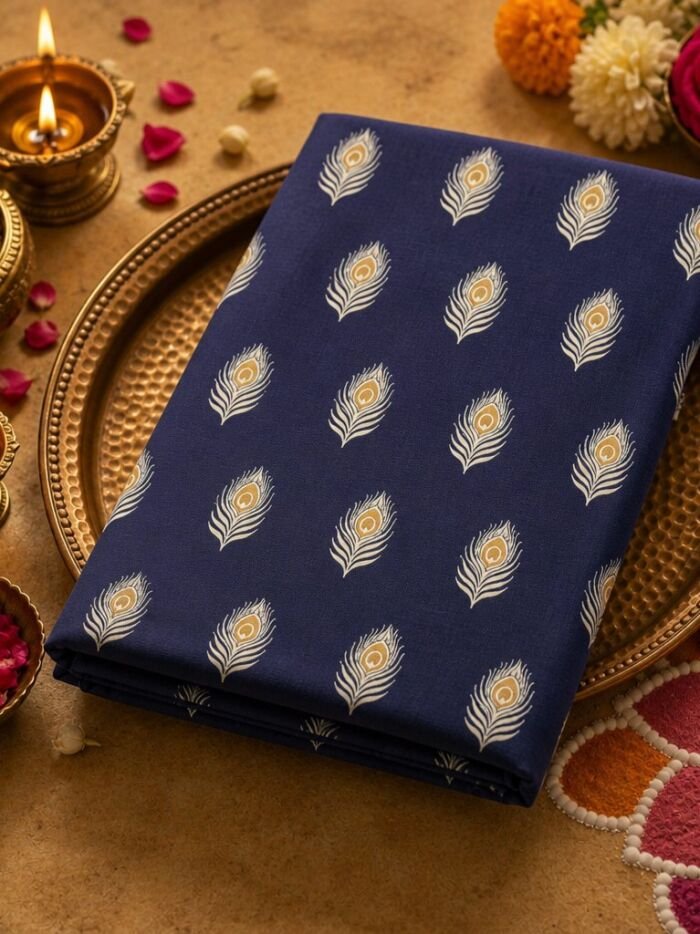 KashiFab Cotton Weave Kurta Fabric Shikargah Navy Lifestyle KashiFab cotton weave kurta fabric Shikargah Navy online - festive lifestyle